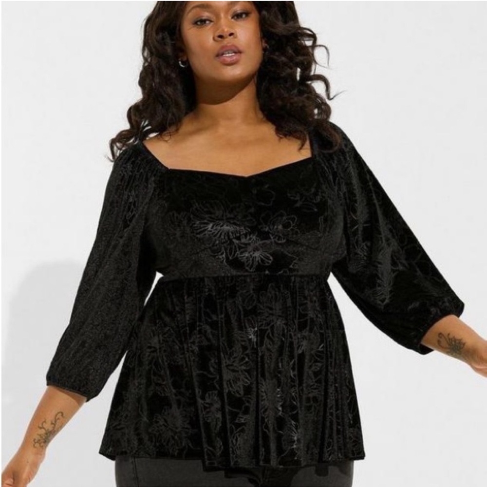Women’s Torrid Velvet Corset Peplum Top Shirt Black Floral Plus